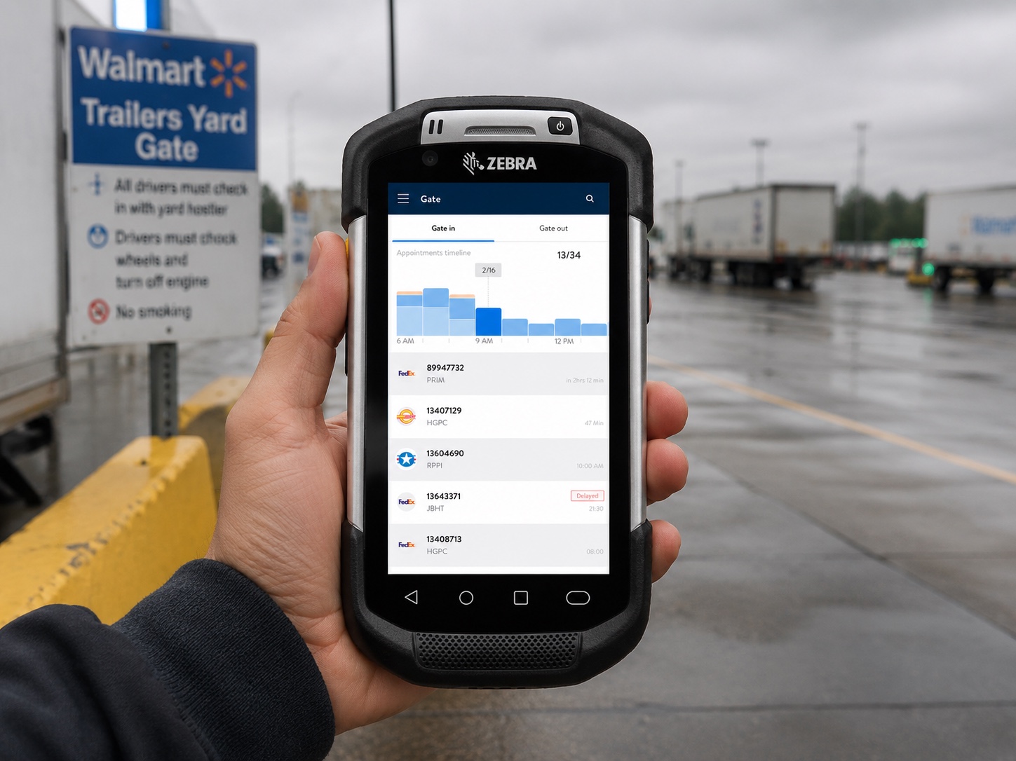 Walmart yard gate application displayed on a Zebra handheld device
